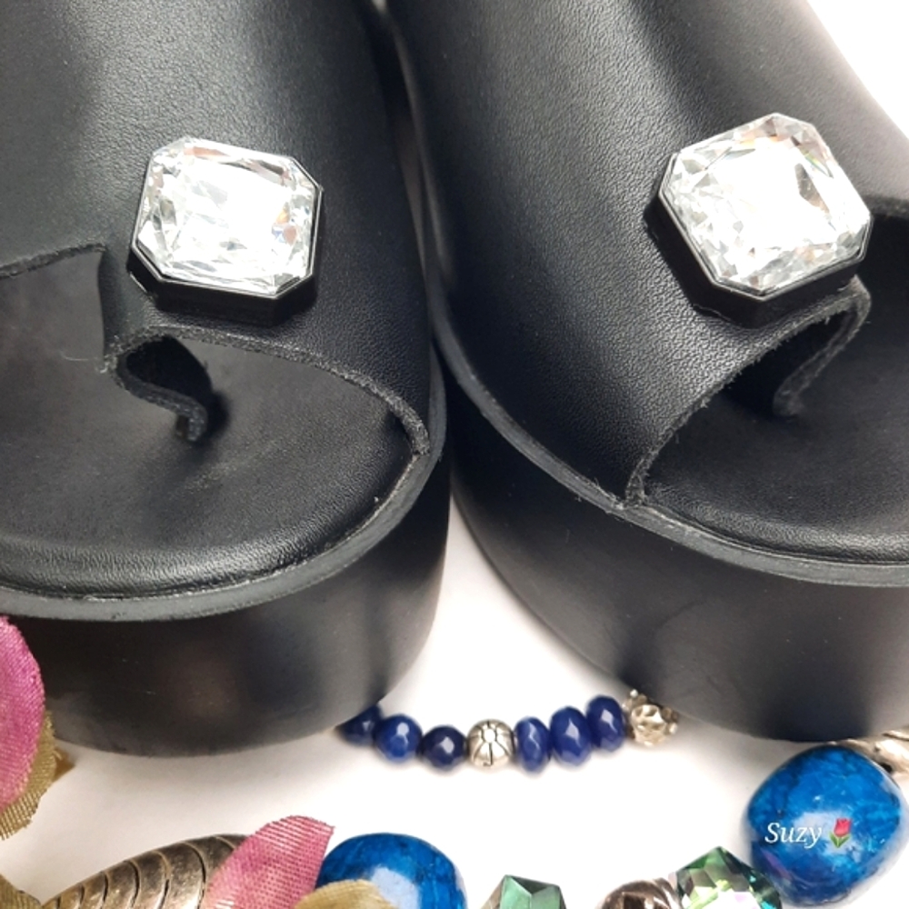 Black Slides Platforms with Large Rhinestones π Toe Loop - Picture 10 of 10